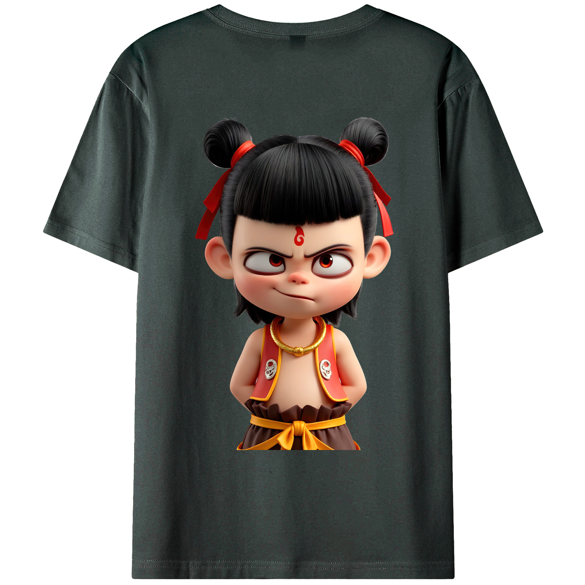 （画像用） Ne Zha 2 ナタ 魔童の大暴れ 綿100％ メンズ半袖Tシャツ（バックプリント） 通気性